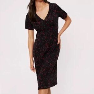 Nasty Gal Shirtdress Black Red Polka Dot Short Sleeves Size 4 Rockabilly Retro